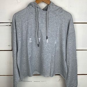 Zyia Gray raw edge crop hoodie L